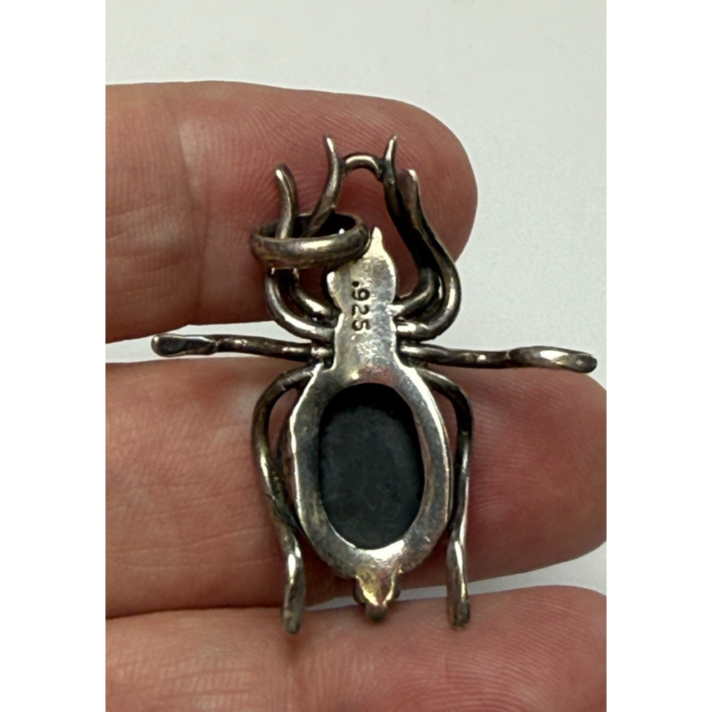 Vintage Sterling Silver 925 Spider Pendant Black Onyx Cabochon Body 8.09 Grams - Picture 5 of 6